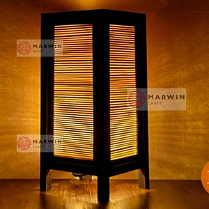 Asian Oriental Beige Bamboo Japanese Lamp Zen Bedside Lamp Floor Table Lamp Paper Japanese Light Lamp Shades Bedroom Home Decor Living Room