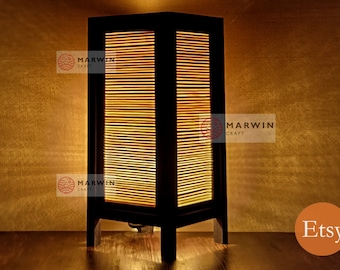 Asian Oriental Beige Bamboo Japanese Lamp Zen Bedside Lamp Floor Table Lamp Paper Japanese Light Lamp Shades Bedroom Home Decor Living Room