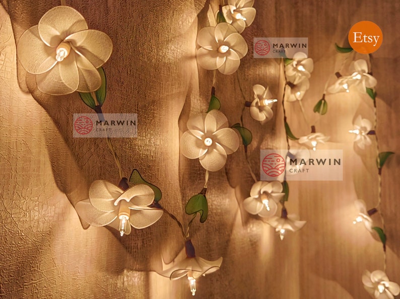 White Frangipani String Lights Flower Fairy Lights Bedroom Home Decor Living Room Wall Hanging Lights Decor Dorm Lights Spa USB Battery Plug image 2