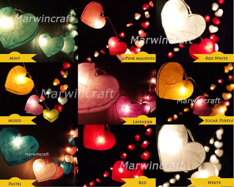 Selected Paper String Lights Heart Fairy Lights Bedroom Home Decor Living Room Wall Hanging Lights Wedding Decor Nursery USB Battery or Plug image 2