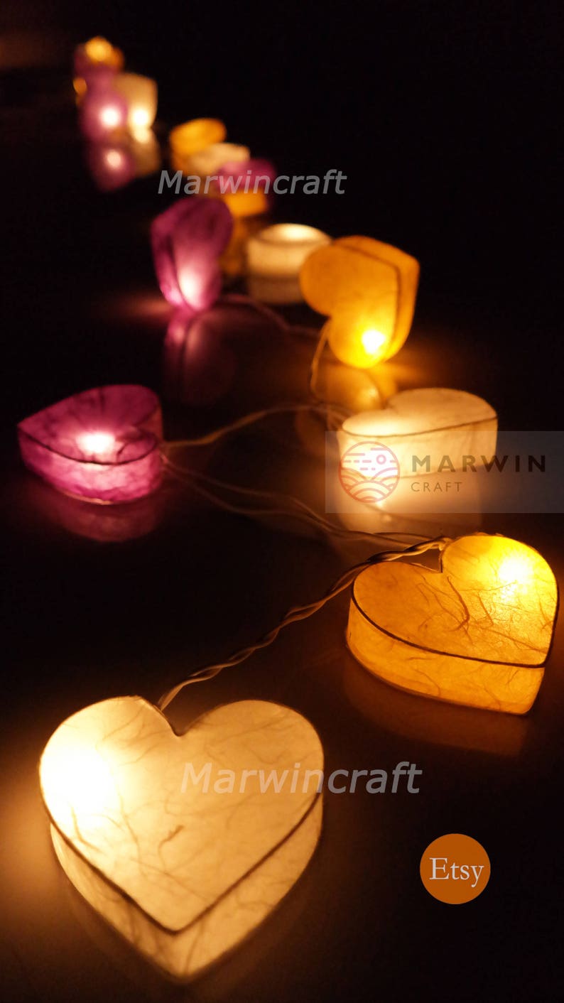 Selected Paper String Lights Heart Fairy Lights Bedroom Home Decor Living Room Wall Hanging Lights Wedding Decor Nursery USB Battery or Plug Sugar Lavender