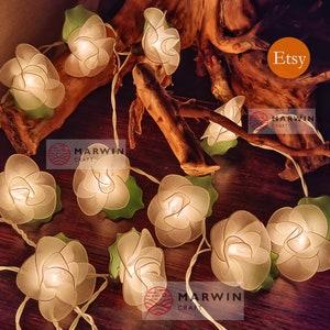 20 White String Lights Rose Flower Fairy Lights Bedroom Home Decor Living Room Wall Hanging Lights Wedding Decor Dorm Light Battery or Plug image 8