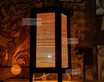 Asian Oriental Beige Bamboo Japanese Lamp Zen Bedside Lamp Floor Table Lamp Paper Japanese Light Lamp Shades Bedroom Home Decor Living Room