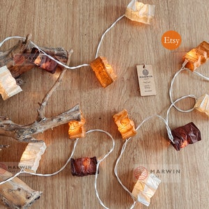 Beige Brown Earth String Lights Japanese Paper Lantern Fairy Lights Bedroom Home Decor Living Room Wall Hanging Lights Dorm USB Battery Plug imagen 4
