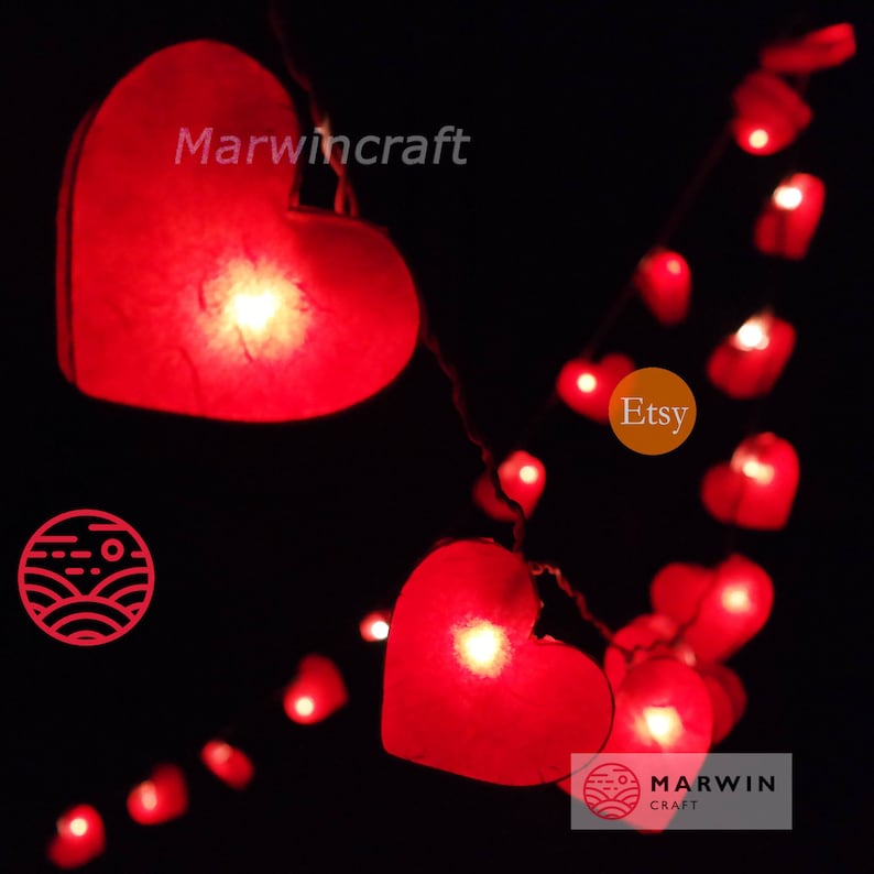 Selected Paper String Lights Heart Fairy Lights Bedroom Home Decor Living Room Wall Hanging Lights Wedding Decor Nursery USB Battery or Plug Red