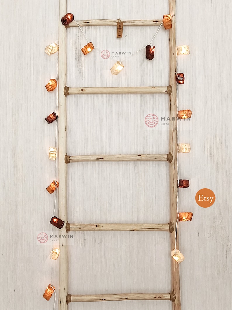 Beige Brown Earth String Lights Japanese Paper Lantern Fairy Lights Bedroom Home Decor Living Room Wall Hanging Lights Dorm USB Battery Plug imagen 5