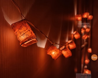 Orange Golden String Lights Japanese Paper Lantern Lamp Shade Fairy Lights Bedroom Home Decor Living Room Hanging Light Dorm Battery Plug