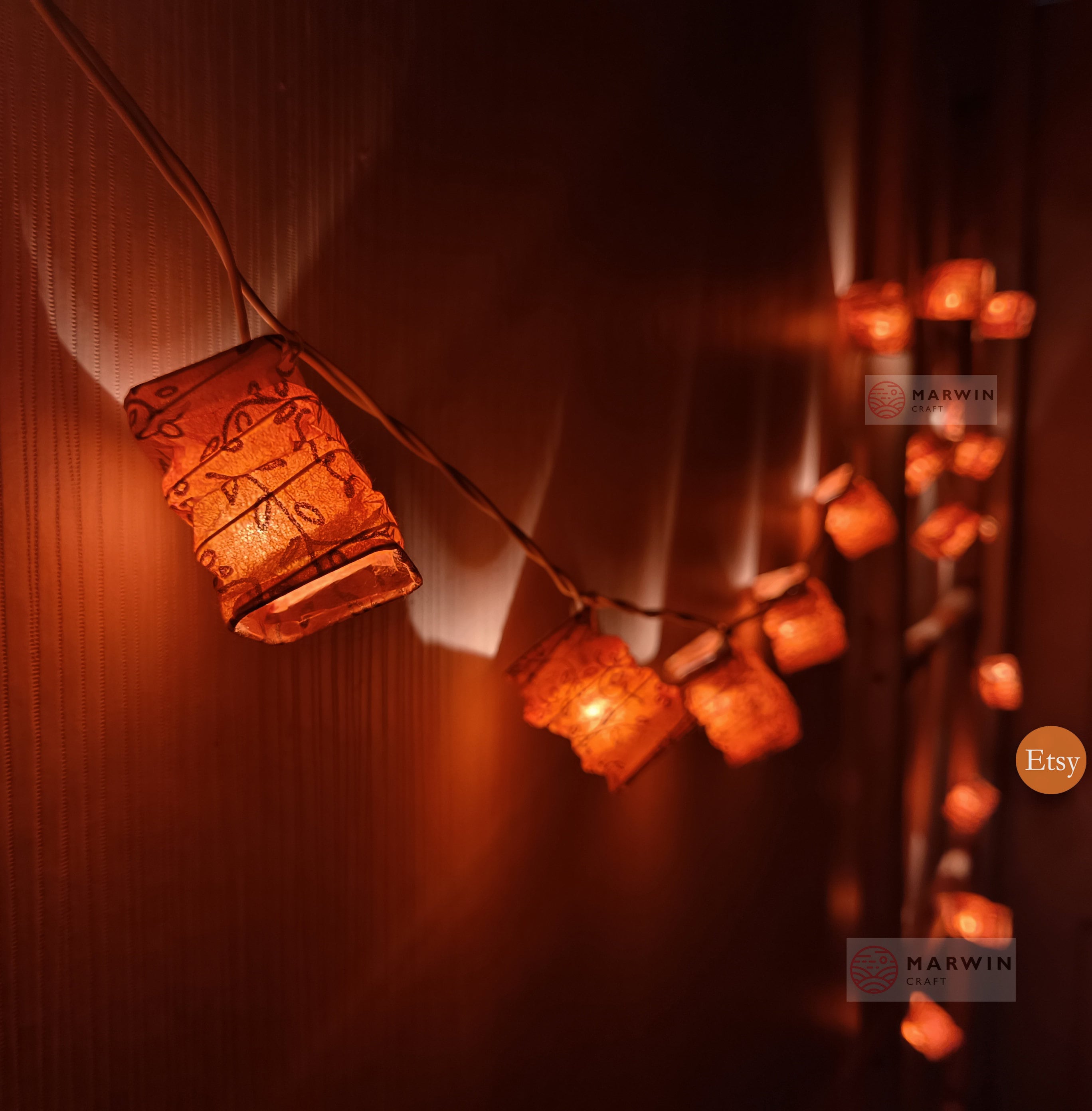 Marrakesh Lantern with String Lights, Red