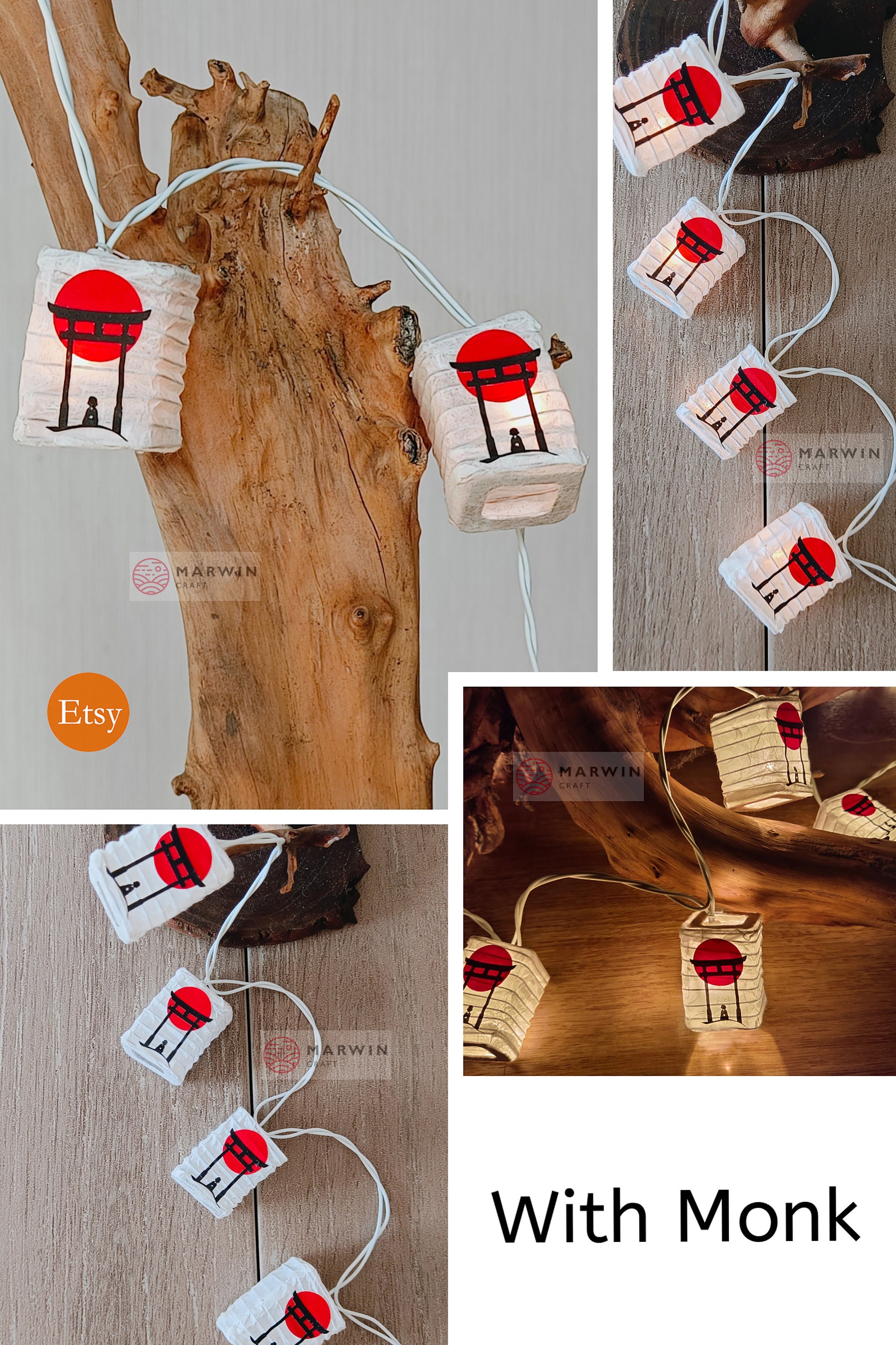 String Lights Torii Gate Sunset Japanese Paper Lantern Lamp Shade