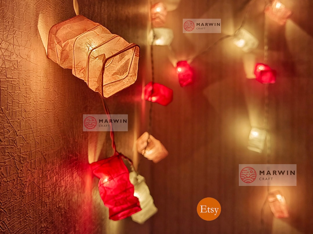 White Pink String Lights Japanese Paper Lantern Fairy Lights Etsy