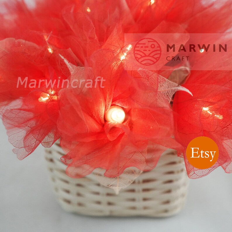 20 Orange String Lights Carnation Flower Fairy Lights Bedroom Etsy