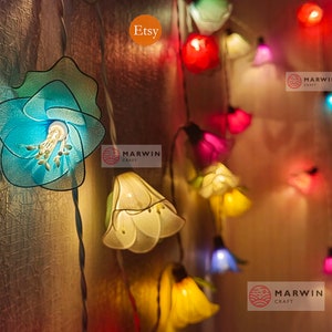 20 Mix Multi Colour String Lights Rain Lilly Flower Fairy Lights Bedroom Home Decor Living Room Wall Hanging Lights Wedding USB Battery Plug