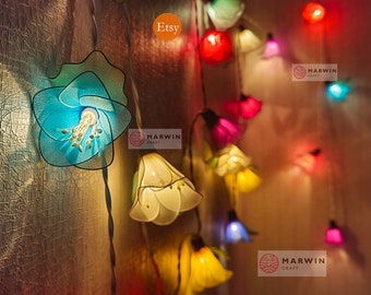 20 Mix Multi Colour String Lights Rain Lilly Flower Fairy Lights Bedroom Home Decor Living Room Wall Hanging Lights Wedding USB Battery Plug