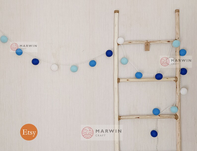 Blue String Lights Cotton Balls Fairy Lights Bedroom Home Etsy