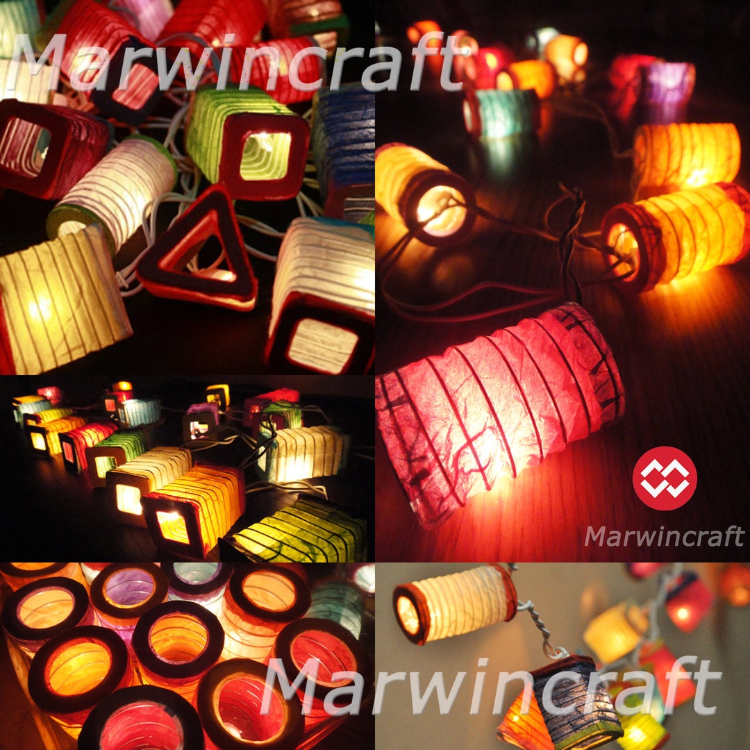 Multi Color Japanese Paper Lantern Fairy Lights Geometry Etsy