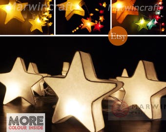4 Colour Option Mulberry paper String Lights Star Fairy Lights Bedroom Home Decor Living Room Wall Hanging Lights Dorm Decor Battery & Plug