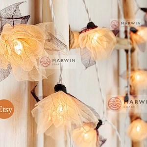 Beige Ivory Carnation String Lights Flower Fairy Lights Bedroom Home Decor Living Room Wall Hanging Lights Decor Dorm Light USB Battery Plug image 1