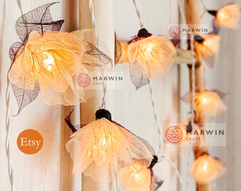 Beige Ivory Carnation String Lights Flower Fairy Lights Bedroom Home Decor Living Room Wall Hanging Lights Decor Dorm Light USB Battery Plug