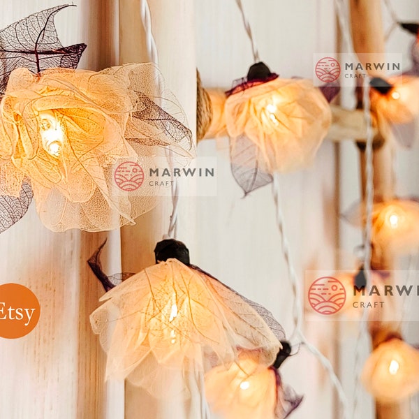 Beige Ivory Carnation String Lights Flower Fairy Lights Bedroom Home Decor Living Room Wall Hanging Lights Decor Dorm Light USB Battery Plug