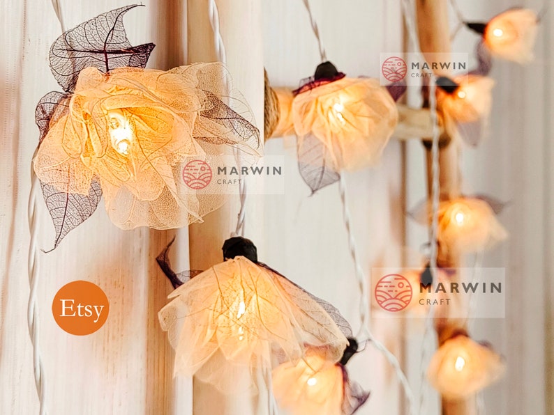 Beige Ivory Carnation String Lights Flower Fairy Lights Bedroom Home Decor Living Room Wall Hanging Lights Decor Dorm Light USB Battery Plug image 1