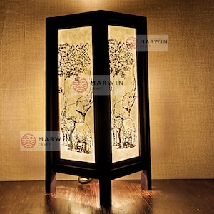 Asian Oriental Thai Elephant Japanese Lamp Zen Bedside Lamp Floor Table Lamp Paper Japanese Light Lamp Shades Bedroom Home Decor Living Room