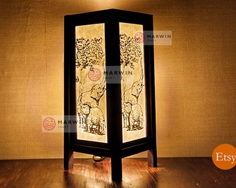 Lampe japonaise éléphant oriental asiatique, lampe de chevet zen, lampe de table au sol, abat-jour japonais en papier, chambre à coucher, décoration d'intérieur, salon