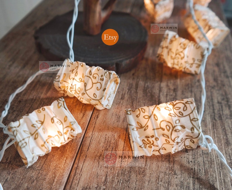 Ivory String Lights Japanese Paper Lantern Fairy Lights Bedroom Home Decor Living Room Wall Hanging Light Shades Dorm Decor USB Battery Plug image 2