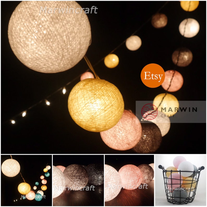 Pastel String Lights Cotton Balls Fairy Lights Bedroom Home Etsy