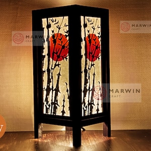 Asian Oriental Bamboo Sunset Japanese Lamp Zen Bedside Lamp Floor Table Lamp Paper Japanese Light Lamp Shades Bedroom Home Decor Livingroom