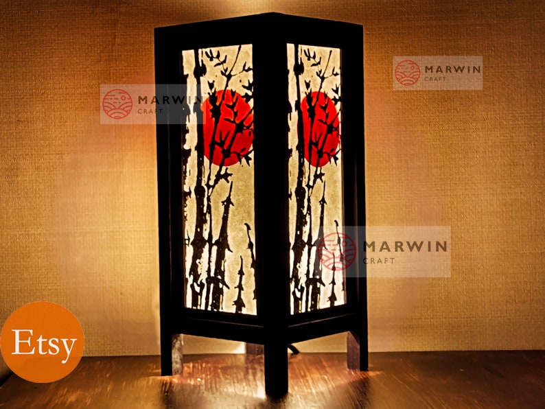 Asian Oriental Bamboo Sunset Japanese Lamp Zen Bedside Lamp Floor Table Lamp Paper Japanese Light Lamp Shades Bedroom Home Decor Livingroom image 1