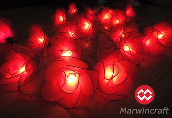 20 Red String Lights Rose Flower Fairy Lights Bedroom Home Decor Living Room Wall Hanging Lights Wedding Decor Dorm Lights Battery Plug Etsy