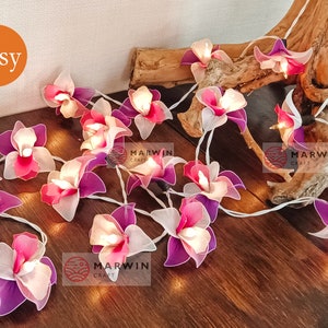 20 Golden White Pink Purple String Lights Orchid Flower Fairy Lights Bedroom Home Decor Living Room Wall Hanging Wedding USB Battery Plug image 3