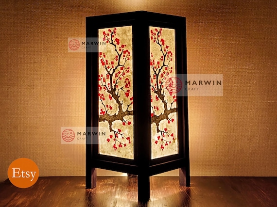 Asian Oriental Cherry Blossom Japanese Lamp Zen Bedside Lamp Floor Table Lamp Paper Japanese Light Lamp Shades Bedroom Home Decor Livingroom