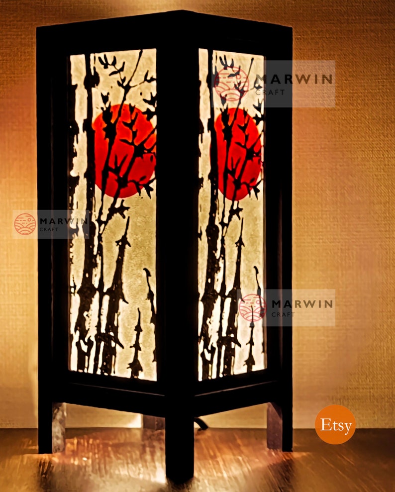 Asian Oriental Bamboo Sunset Japanese Lamp Zen Bedside Lamp Floor Table Lamp Paper Japanese Light Lamp Shades Bedroom Home Decor Livingroom image 3