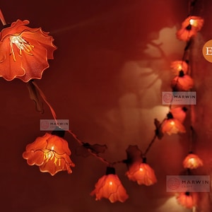 20 Orange String Lights Jasmine Flower Fairy Lights Bedroom Home Decor Living Room Wall Hanging Wedding Decor Dorm Lights Battery Plug USB