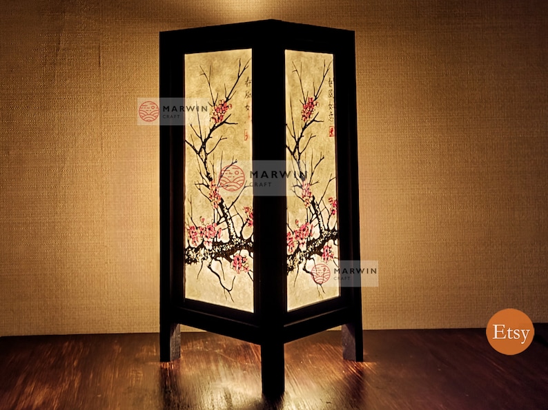 Asian Oriental Sakura Cherry Blossom Tree Japanese Lamp Zen Bedside Lamp Floor Table Lamp Paper Japanese Light Lamp Shades Bedroom Home Deco image 1