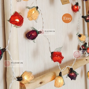 35 Night Earth String Lights Rose Flower Fairy Lights Bedroom Home Decor Living Room Wall Hanging Lights Rustic Romantic Decor Dorm Lights