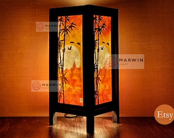 Asian Oriental Orange Evening Bird Bamboo Lantern Japanese Lamp Zen Bedside Floor Table Lamp Shades Paper Bedroom Home Decor Dorm Desk