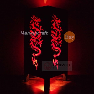 Asian Oriental Red Dragon Japanese Lamp Zen Bedside Lamp Floor Table Lamp Paper Japanese Light Lamp Shades Bedroom Home Decor Living Room