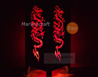 Asian Oriental Red Dragon Japanese Lamp Zen Bedside Lamp Floor Table Lamp Paper Japanese Light Lamp Shades Bedroom Home Decor Living Room