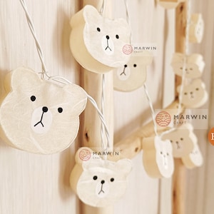 Paper String Lights Ivory Cream Teddy Bear Fairy Light Bedroom Home Decor Living Room Wall Hanging Light Dorm Decor Nursery USB Battery Plug