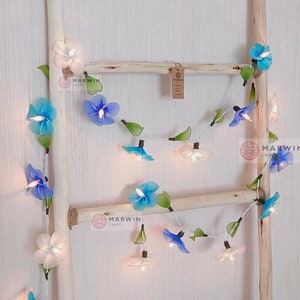 20 White Blue Sky Frangipani String Lights Flower Fairy Lights Bedroom Home Decor Living Room Wall Hanging Lights Decor Dorm Lights Nursery image 6