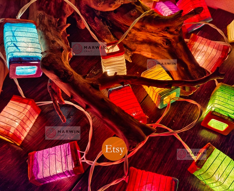 Squared Multi Color String Lights Japanese Paper Lantern Fairy Lights Bedroom Home Decor Living Room Wall Hanging Lights Dorm Battery & Plug image 3