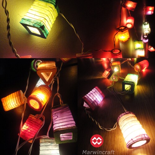 Multi Color String Lights Japanese Paper Lantern Fairy Lights Etsy