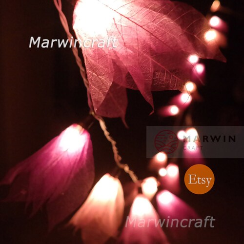 Purple String Lights Bodhi Leave Flower Fairy Lights Bedroom Home Decor Living Room Wall Hanging Light Wedding Decor Dorm Light Battery Plug