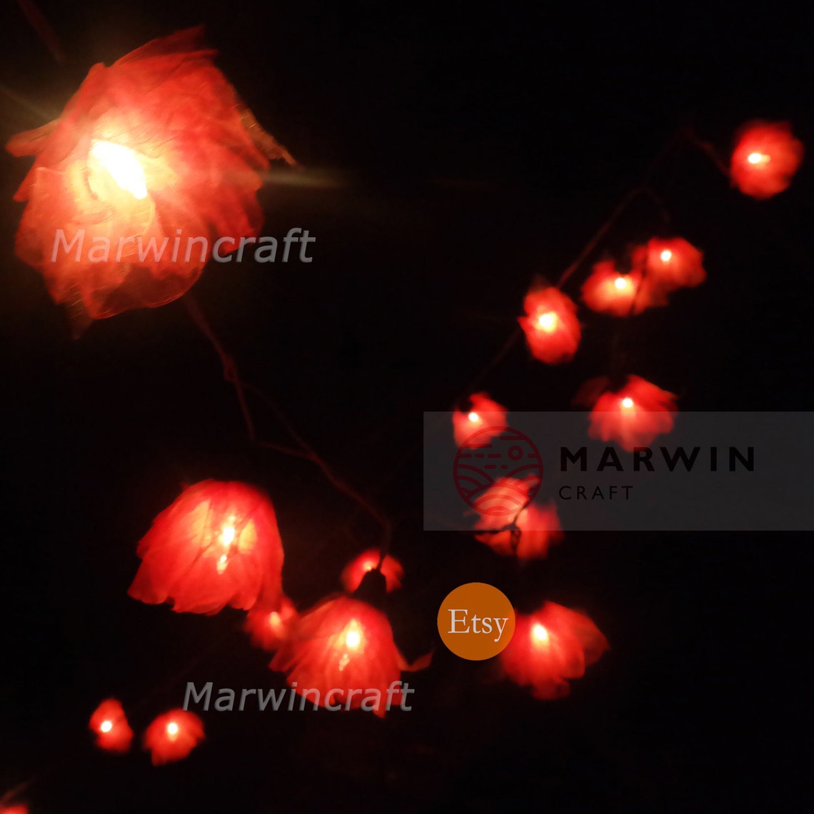 20 Orange String Lights Carnation Flower Fairy Lights Bedroom Etsy