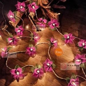 20 Purple String Lights Orchid Flower Fairy Lights Bedroom Home Decor Living Room Wall Hanging Lights Wedding Decor Dorm Lights Battery Plug