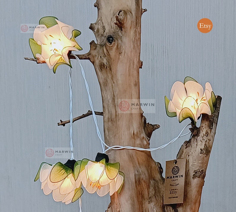 20 White String Lights Lotus Flower Fairy Lights Bedroom Home Decor Living Room Wall Hanging Lights Wedding Decor Dorm USB Battery & Plug in image 2