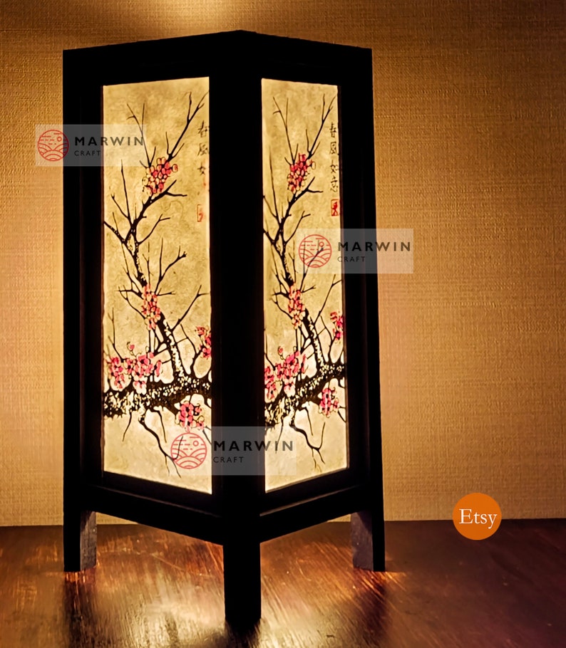 Asian Oriental Sakura Cherry Blossom Tree Japanese Lamp Zen Bedside Lamp Floor Table Lamp Paper Japanese Light Lamp Shades Bedroom Home Deco image 2
