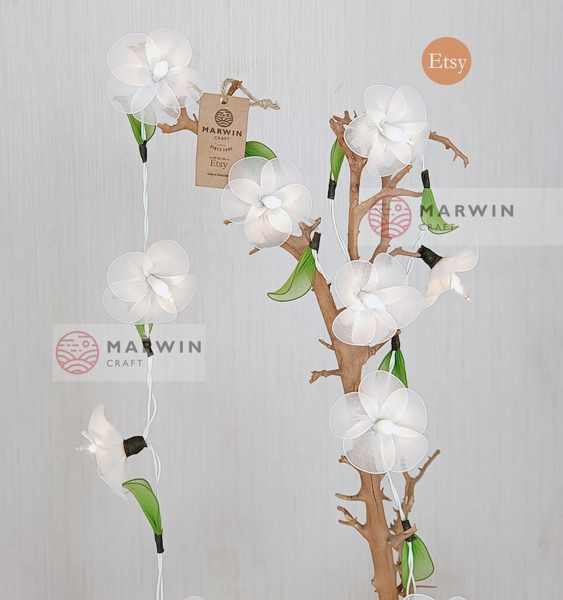 White Frangipani String Lights Flower Fairy Lights Bedroom Home Decor Living Room Wall Hanging Lights Decor Dorm Lights Spa USB Battery Plug image 6